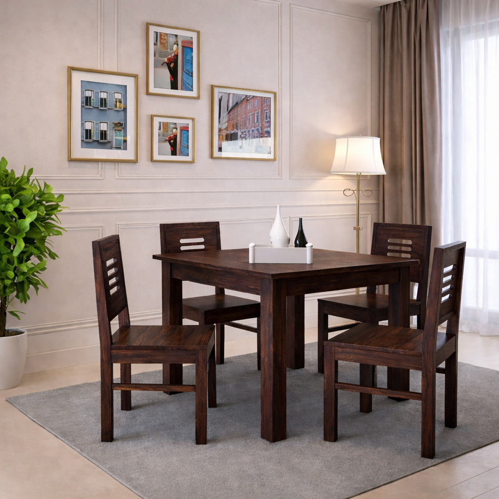 Merlox Sheesham Square 4 Seater Dining Set - 3 Years Warranty