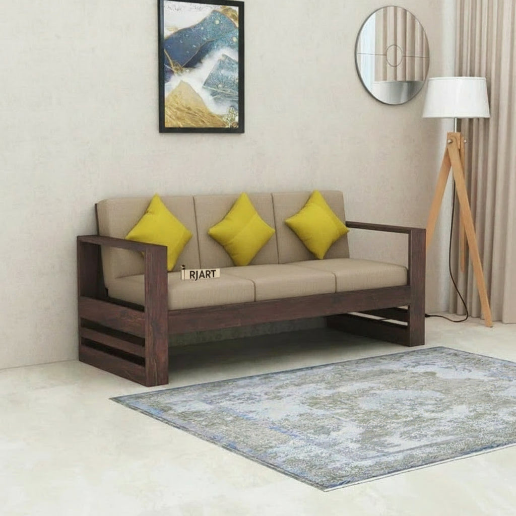 Rjart Lurid Sheesham 3 Seater Sofa With Side Pockets - 3 Years Warranty