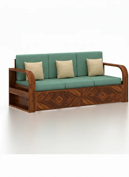 Rjart Wave Sheesham 3 Seater Sofa With Side Pockets - 3 Years Warranty