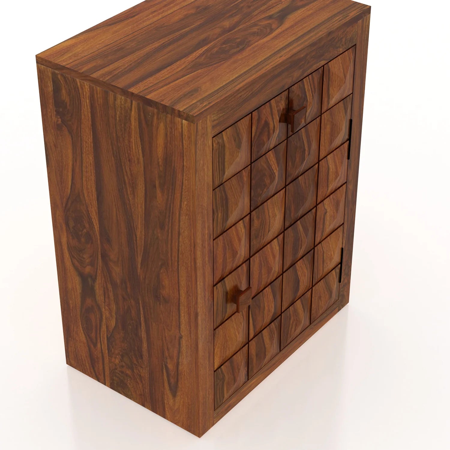 Treso Solid Sheesham Wood Bedside With Drawer and Door Storage - 3 Years Warranty