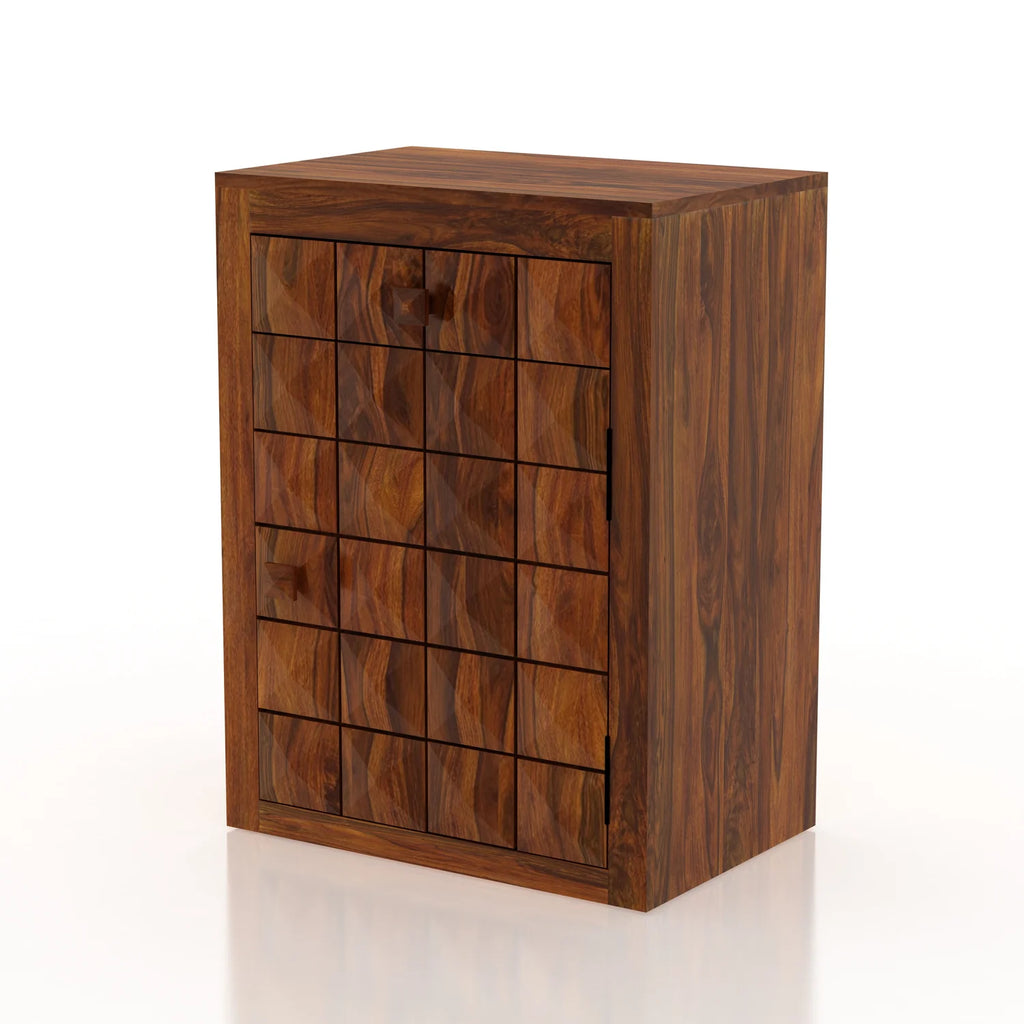 Treso Solid Sheesham Wood Bedside With Drawer and Door Storage - 3 Years Warranty