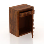 Treso Solid Sheesham Wood Bedside With Drawer and Door Storage - 3 Years Warranty