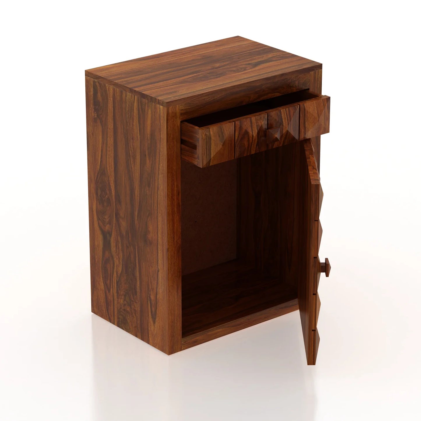 Treso Sheesham Bedside With Drawer And Door Storage - 3 Years Warranty