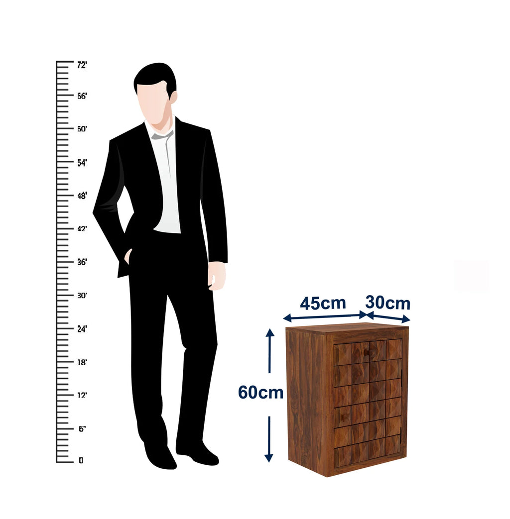 Treso Solid Sheesham Wood Bedside With Drawer and Door Storage - 3 Years Warranty