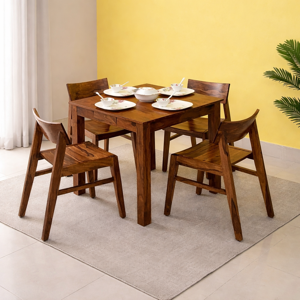 Sevilla Sheesham Square 4 Seater Dining Set - 3 Years Warranty