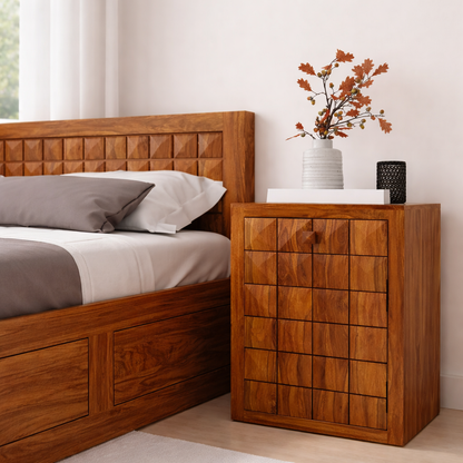 Treso Sheesham Bedside With Drawer And Door Storage - 3 Years Warranty