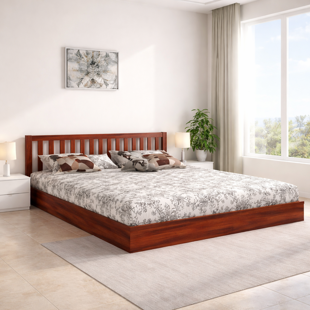 Wood Low Height Bed Without Storage | Wood Platform Double Bed
