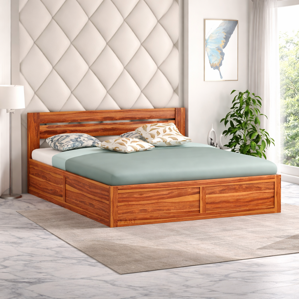 Solid Wood Box Storage Bed | Wood Double Bed Cot With Storage Box For Bedroom