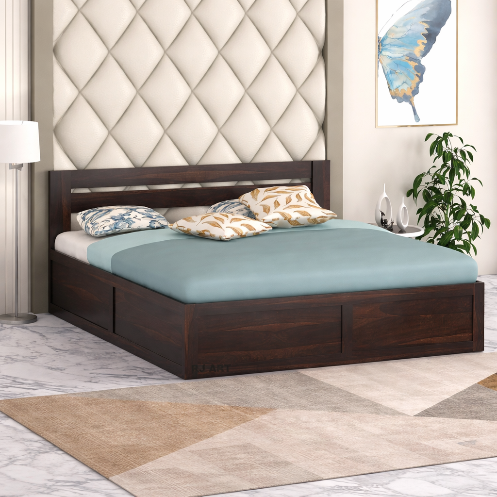 Solid Wood Box Storage Bed | Wood Double Bed Cot With Storage Box For Bedroom