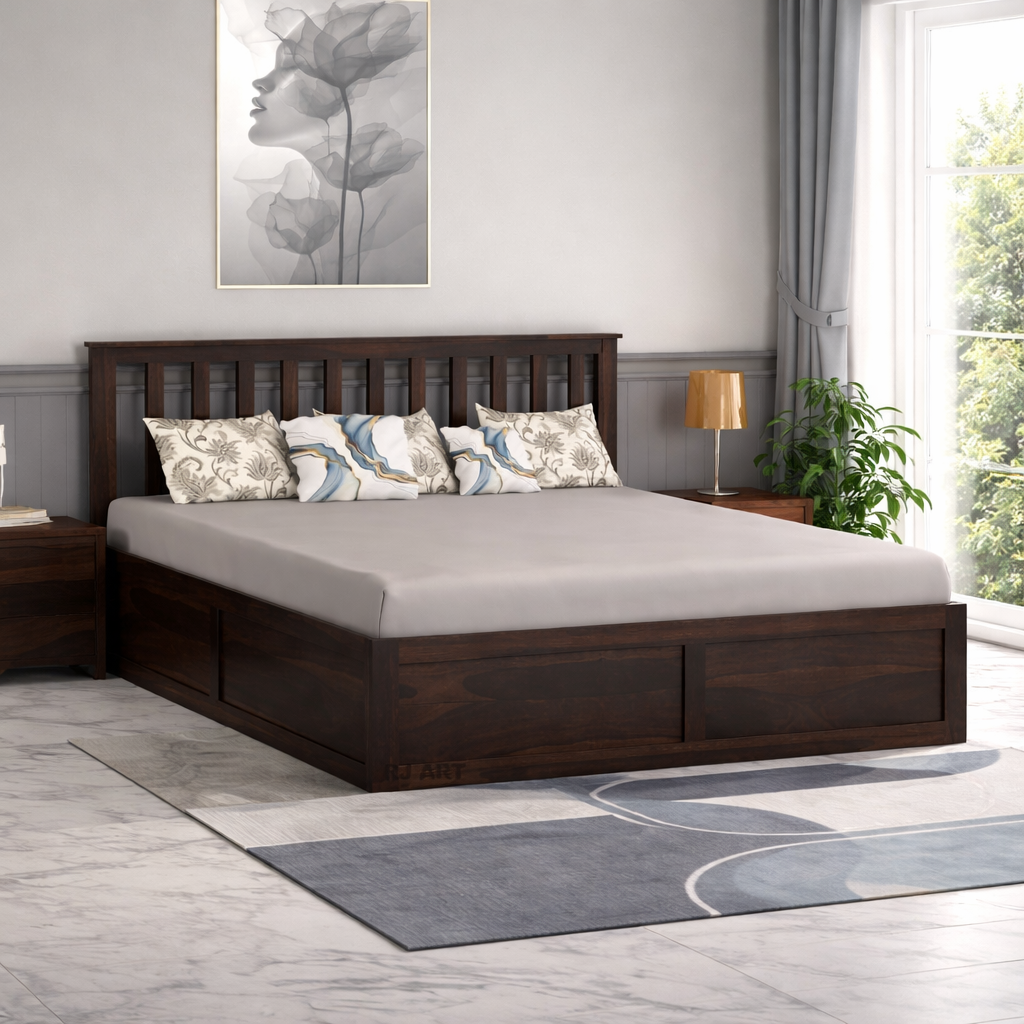 Sheesham Storage Bed | Solid Wood Box Storage Bed | Wood Double Bed Cot With Storage Box For Bedroom