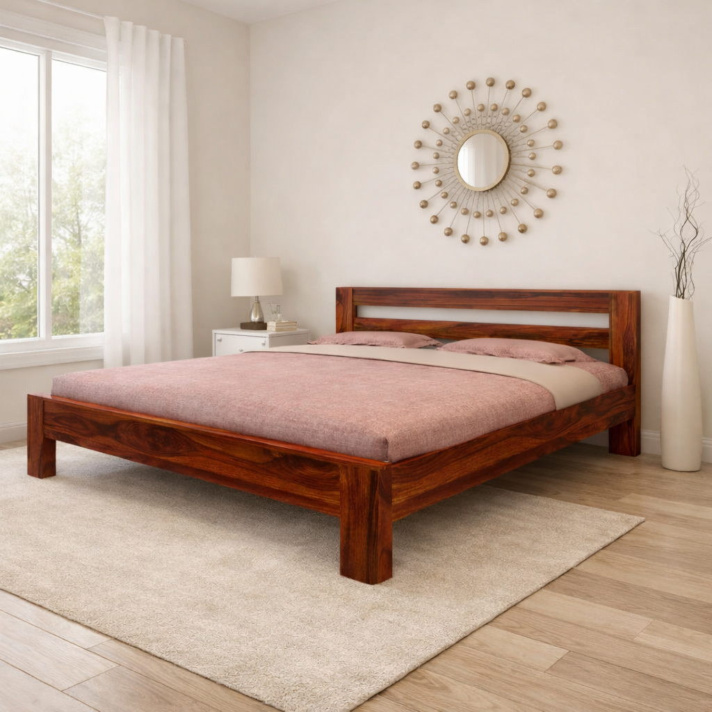 Wood Bed Without Storage | Wood Double Bed Cot Bed For Bedroom Furniture | Sheesham