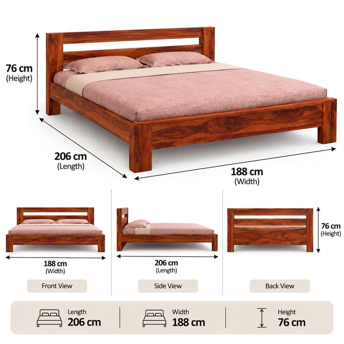 Wood Bed Without Storage | Wood Double Bed Cot Bed For Bedroom Furniture | Sheesham