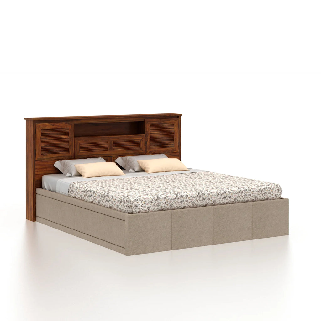 Maharaja Upholstered Bed with Wooden Headboard Storage and Box Storage - 3 Years Warranty