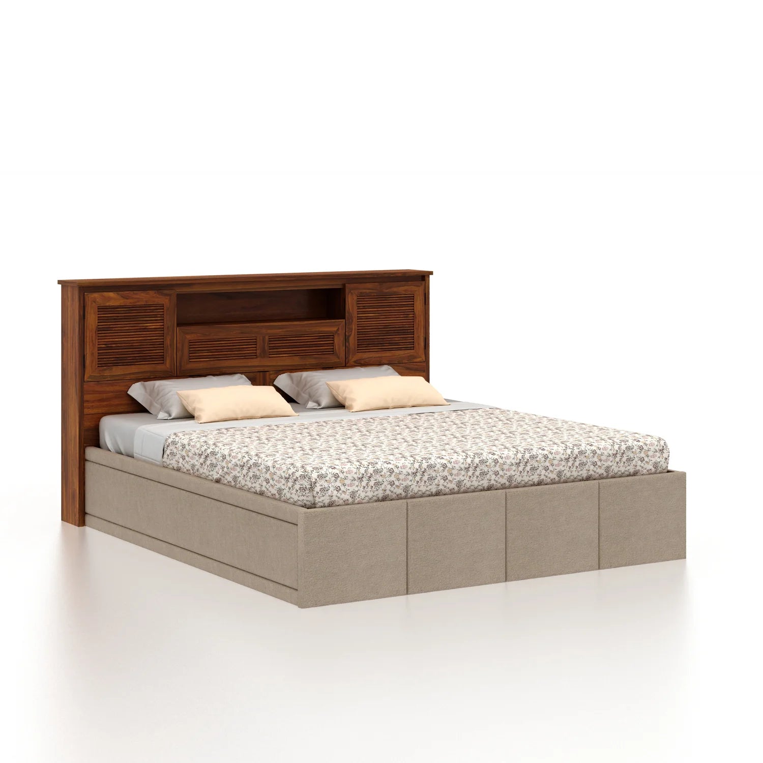 Maharaja Upholstered Bed with Wooden Headboard Storage and Box Storage - 3 Years Warranty