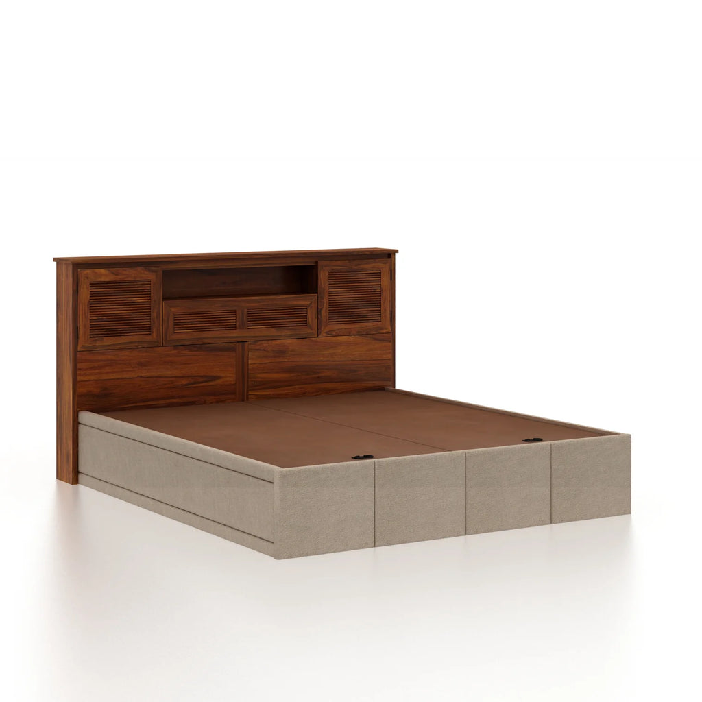 Maharaja Upholstered Bed with Wooden Headboard Storage and Box Storage - 3 Years Warranty
