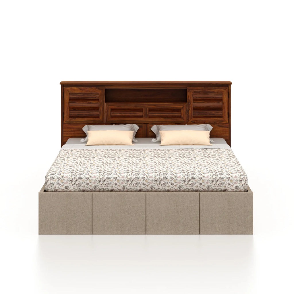 Maharaja Upholstered Bed with Wooden Headboard Storage and Box Storage - 3 Years Warranty