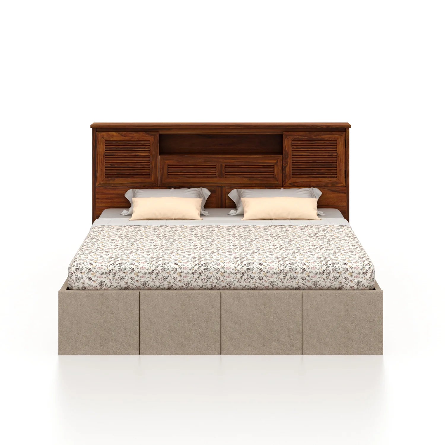 Maharaja Upholstered Bed with Wooden Headboard Storage and Box Storage - 3 Years Warranty