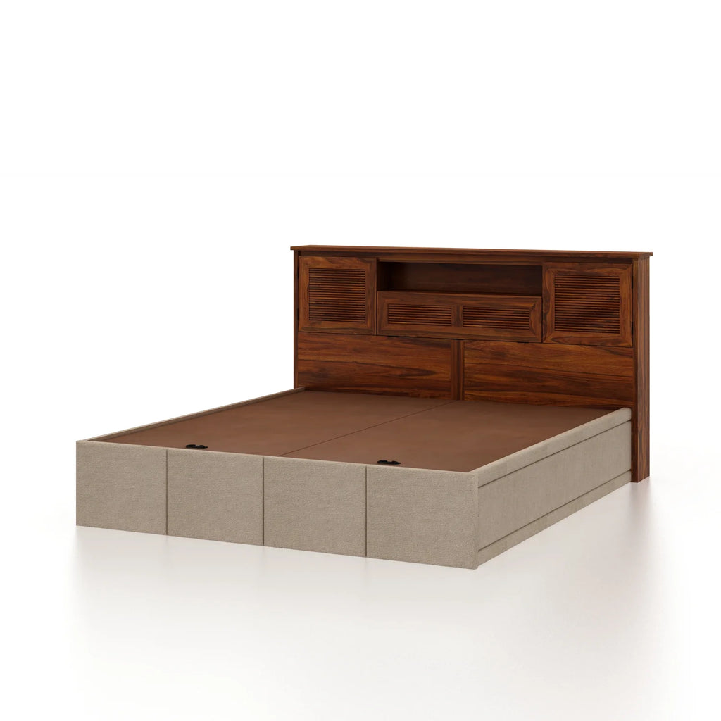 Maharaja Upholstered Bed with Wooden Headboard Storage and Box Storage - 3 Years Warranty