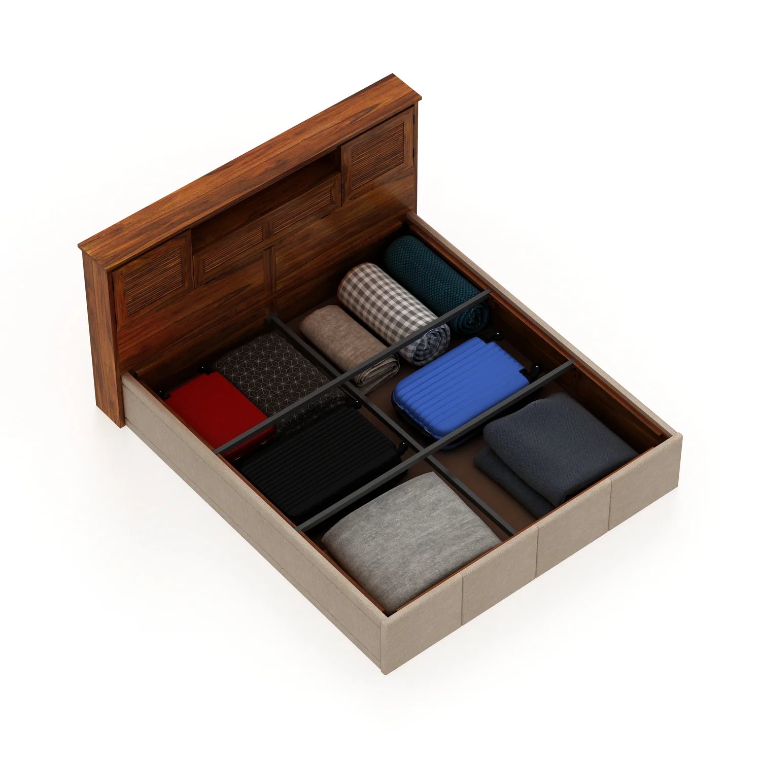 Maharaja Upholstered Bed with Wooden Headboard Storage and Box Storage - 3 Years Warranty