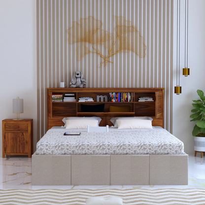 Maharaja Upholstered Bed With Wood Headboard Storage And Box Storage - 3 Years Warranty