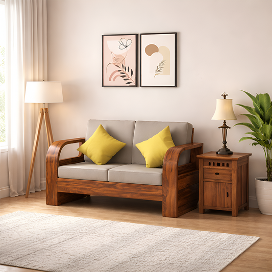 Rjart Crew Sheesham 2 Seater Sofa With Side Pocket - 3 Years Warranty