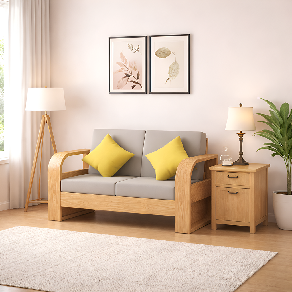 Rjart Crew Sheesham 2 Seater Sofa With Side Pocket - 3 Years Warranty