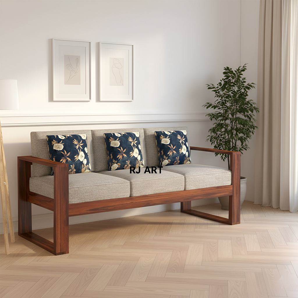 Rjart Euro Sheesham 3 Seater Sofa - 3 Years Warranty