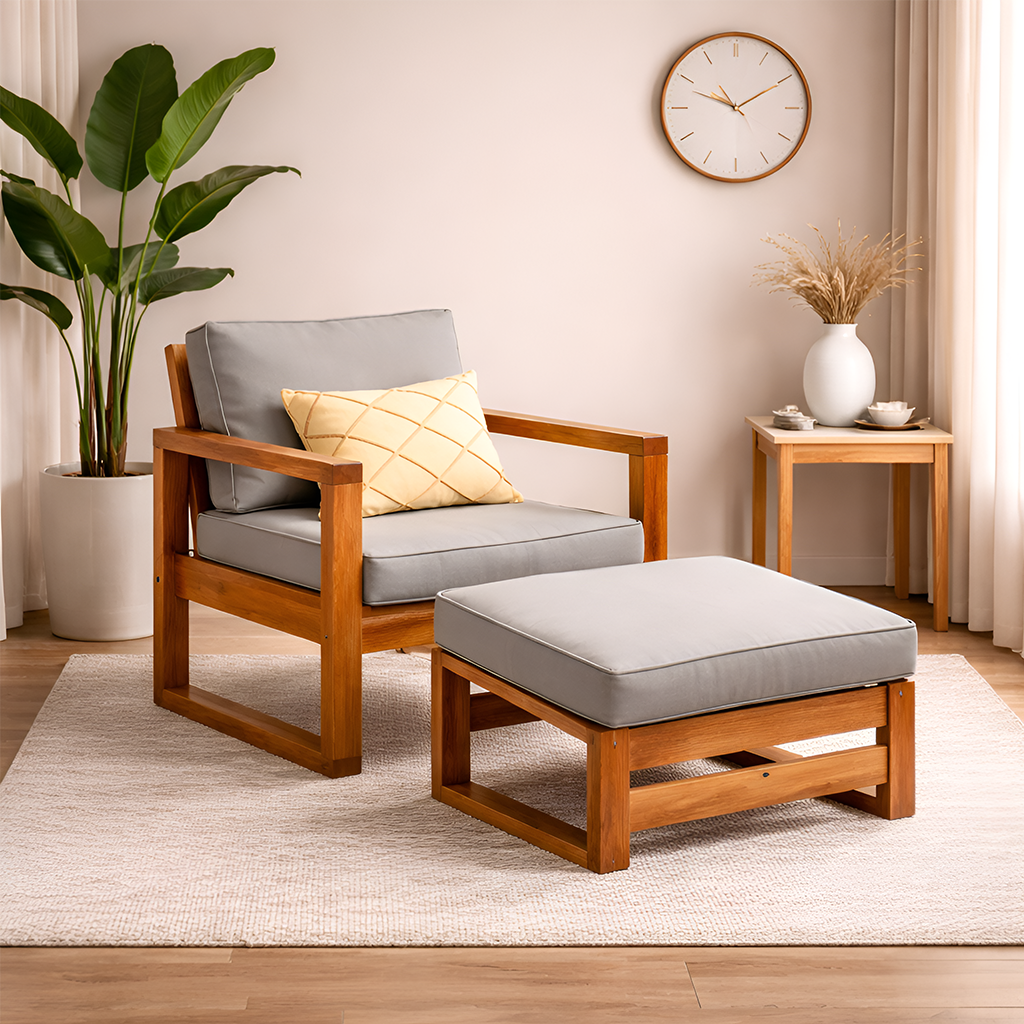 Rjart Euro Sheesham Single Seater Sofa With Foot Rest - 3 Years Warranty