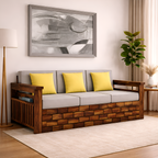 Rjart Italian Sheesham 3 Seater Sofa With Side Pockets - 3 Years Warranty