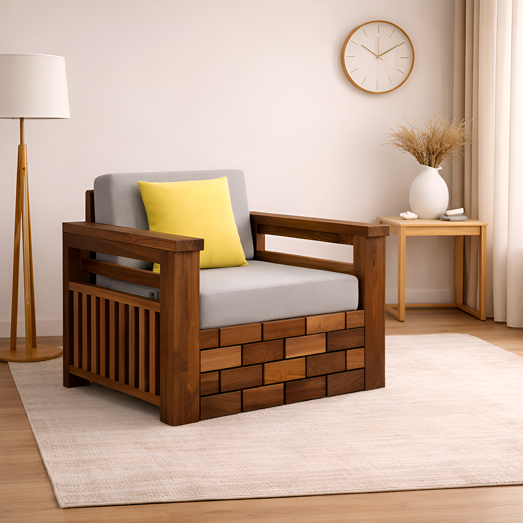 Rjart Italian Sheesham Single Seater Sofa - 3 Years Warranty