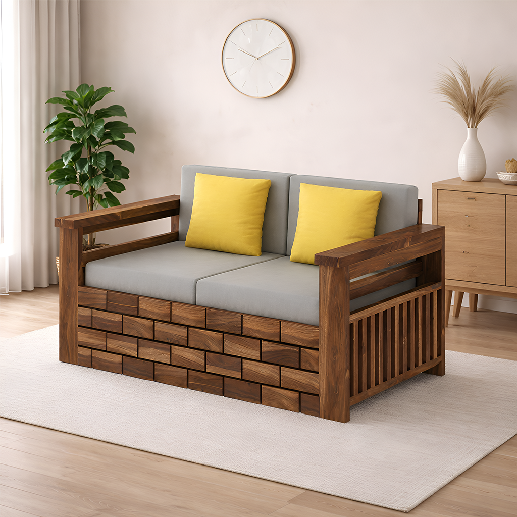 Rjart Italian Sheesham Two Seater Sofa - 3 Years Warranty