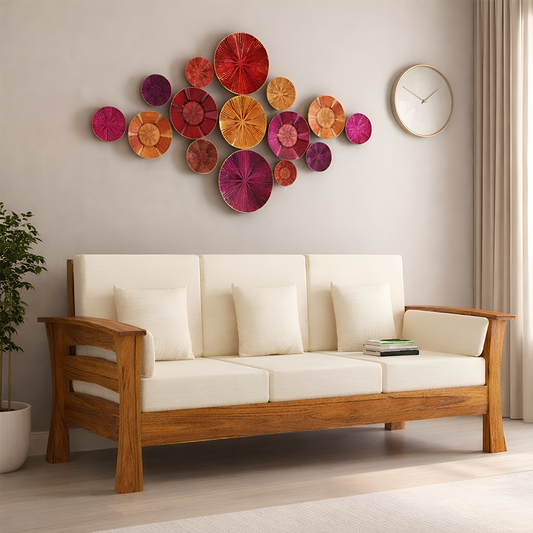 Rjart Nirvana Sheesham 3 Seater Sofa With Side Pockets - 3 Years Warranty