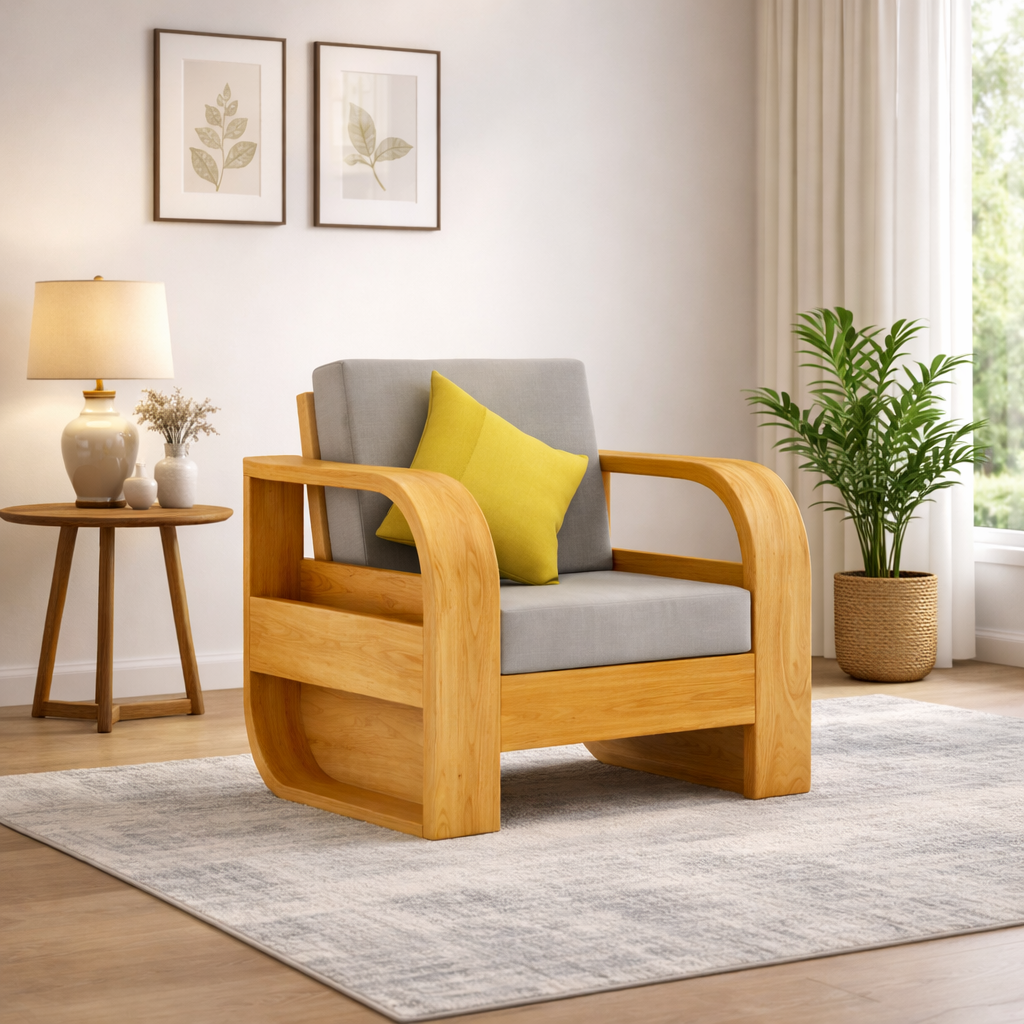 Rjart Crew Sheesham Single Seater Sofa With Side Pocket - 3 Years Warranty