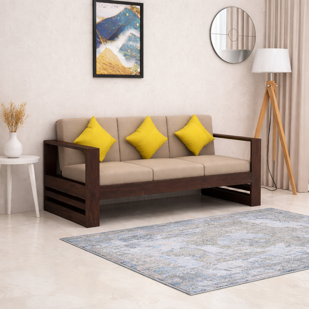 Rjart Lurid Sheesham 3 Seater Sofa With Side Pockets - 3 Years Warranty