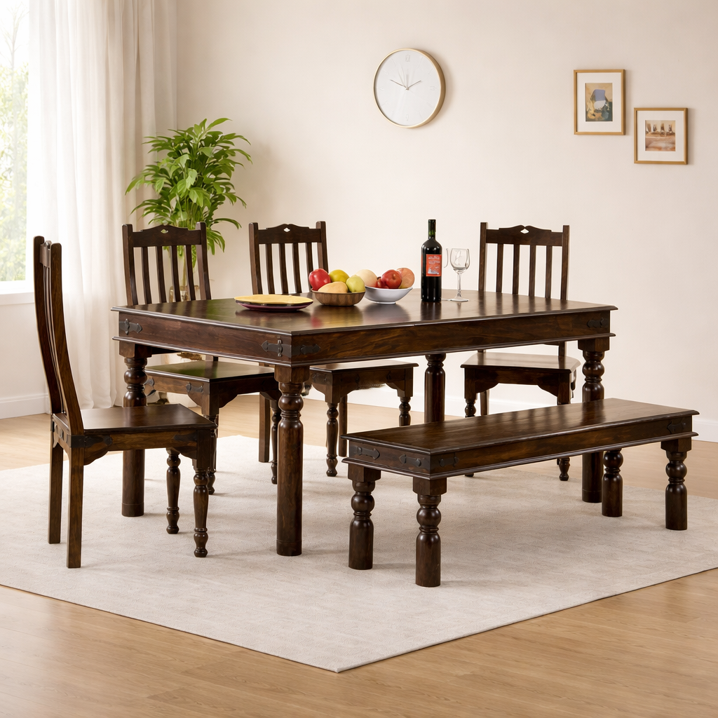 Rjart Solid Wood Dining Set With Bench