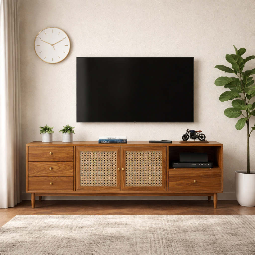 Rjart TV Stand for TV | Pre-Assembled TV Unit | Minimalist & Durable Entertainment Console