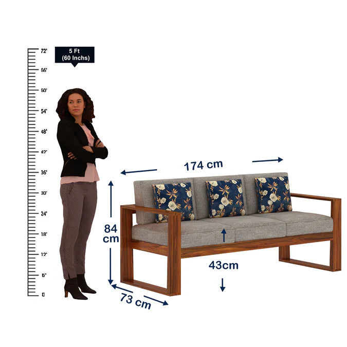 Rjart Euro Sheesham 3 Seater Sofa - 3 Years Warranty