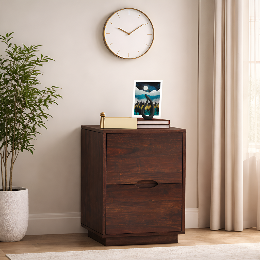 Savino Sheesham Bedside With Two Drawer Storage - 3 Years Warranty