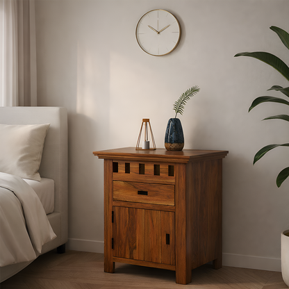 Savora Bedside Table With Storage In Sheesham - 3 Years Warranty