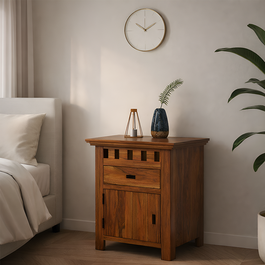 Savora Bedside Table With Storage In Sheesham - 3 Years Warranty
