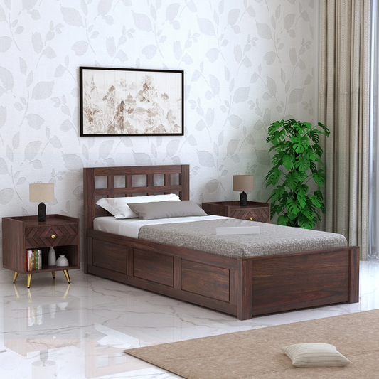 Simons Sheesham Single Bed With Box Storage - 3 Years Warranty