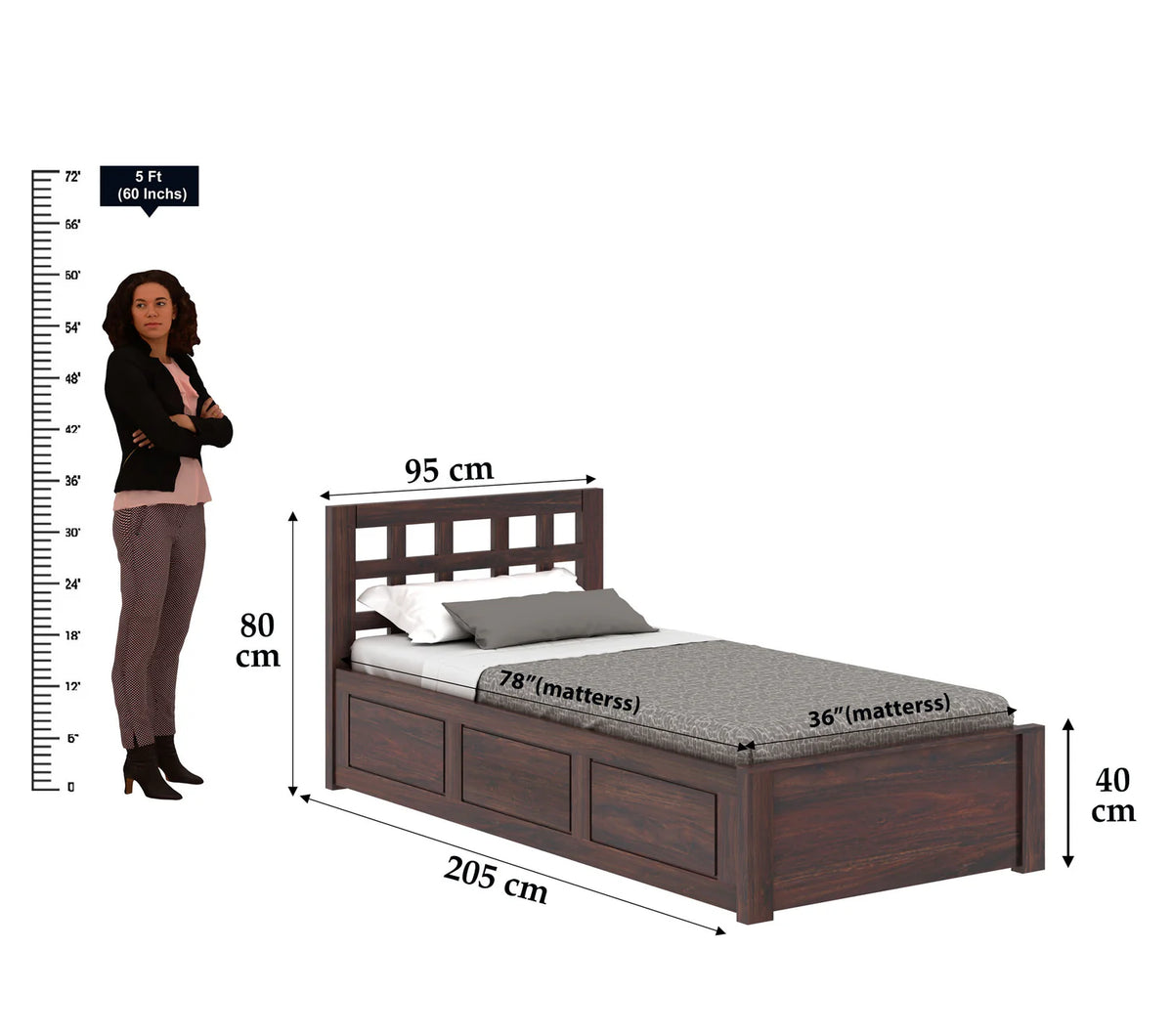 Simons Sheesham Single Bed With Box Storage - 3 Years Warranty