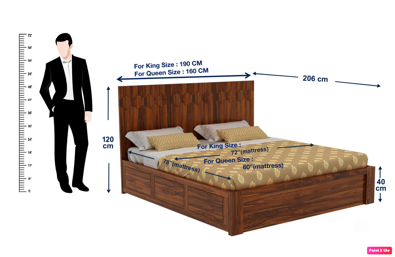 Viston Solid Sheesham Wood Bed with Box Storage - 3 Years Warranty