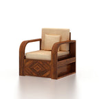Rjart Wave Sheesham Single Seater Sofa With Side Pockets - 3 Years Warranty
