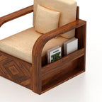 Rjart Wave Sheesham Single Seater Sofa With Side Pockets - 3 Years Warranty