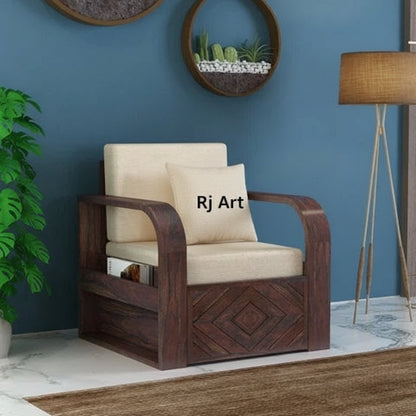 Rjart Wave Sheesham Single Seater Sofa With Side Pockets - 3 Years Warranty