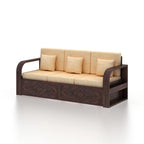 Rjart Wave Sheesham 3 Seater Sofa With Side Pockets - 3 Years Warranty