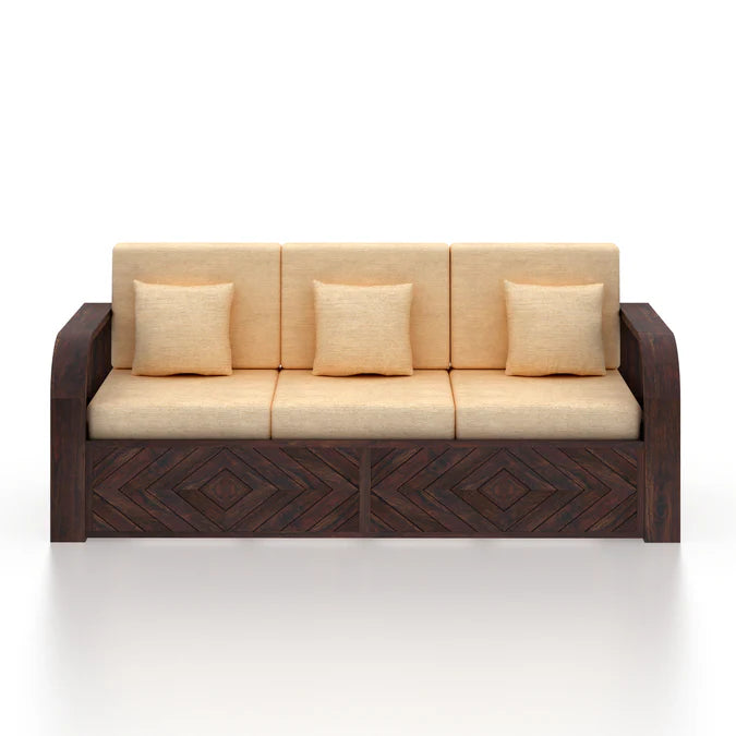 Rjart Wave Sheesham 3 Seater Sofa With Side Pockets - 3 Years Warranty