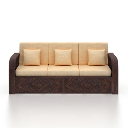 Rjart Wave Sheesham 3 Seater Sofa With Side Pockets - 3 Years Warranty
