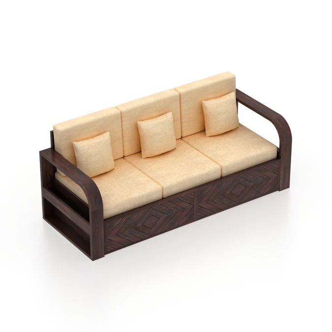 Rjart Wave Sheesham 3 Seater Sofa With Side Pockets - 3 Years Warranty